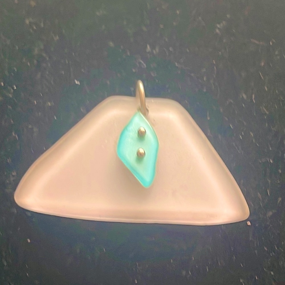 Pendant artist made pink  glass with light blue glass attached with silver balls
